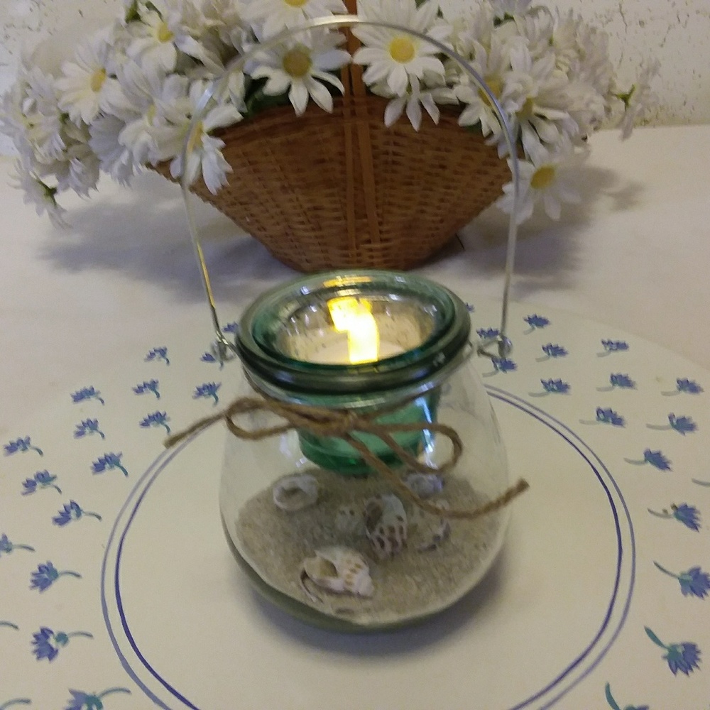 Glass Jar Sand Seascape Candle NWOT